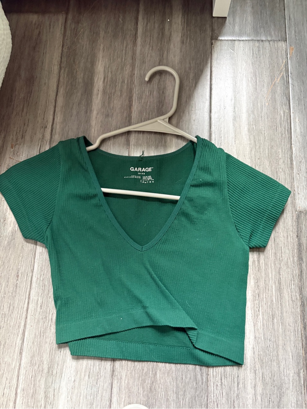 Garage Green Ribbed V-Neck Cropped Tee